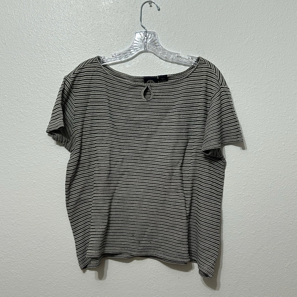 Dockers Beige & Black Striped Shirt Women's Size Petite L -FLAWS: holes on front